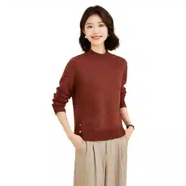 恒源祥 纯色半高领侧开叉套头长袖毛衣 女款