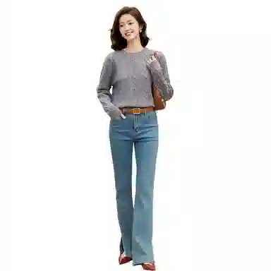 恒源祥 圆领绞花套头长袖纯色毛衣 女款