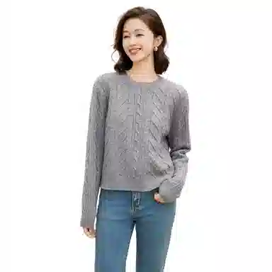 恒源祥 圆领绞花套头长袖纯色毛衣 女款