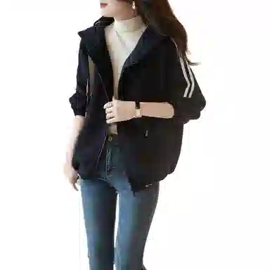 【dme】 连帽开衫上衣宽松长袖休闲可调节下摆卫衣外套 女款 藏青