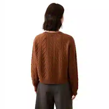 恒源祥 圆领绞花套头长袖纯色毛衣 女款