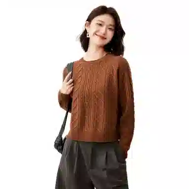 恒源祥 圆领绞花套头长袖纯色毛衣 女款