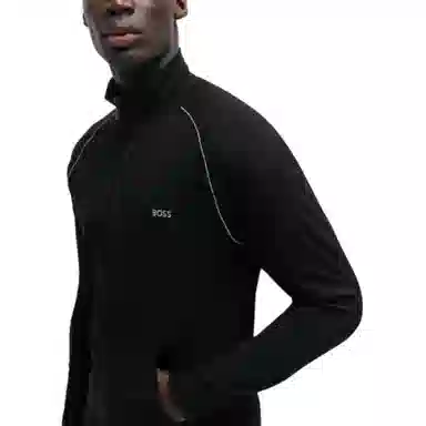 HUGO BOSS Stretch Cotton Zip Up Jacket With Logo Detail