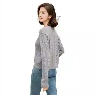 恒源祥 圆领绞花套头长袖纯色毛衣 女款