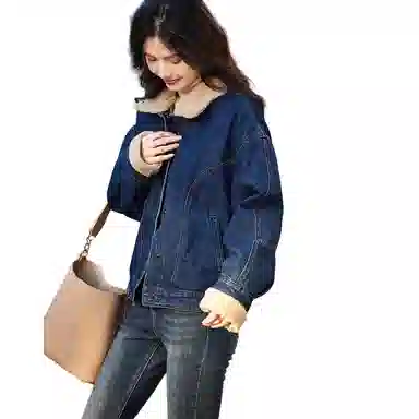 【dme】 拼接复古牛仔夹克外套 女款 深牛仔蓝