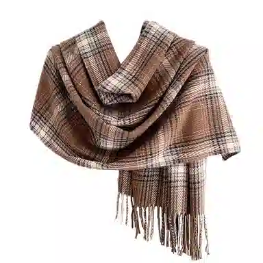 浪莎 韩版氛围感格子流苏秋冬季多巴胺色披肩保暖加厚学生围脖 礼盒装 聚酯纤维 绒线围巾 男女同款情侣款