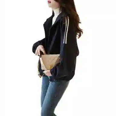 【dme】 连帽开衫上衣宽松长袖休闲可调节下摆卫衣外套 女款 藏青