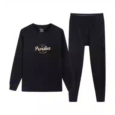 贴身领域 圆领可外穿加厚加绒印花冬季青年内衣保暖套装 男款