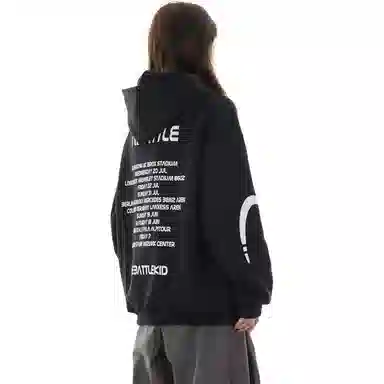 玉儿恋 美式潮牌复古时尚舒适休闲简约图案印花拉链长袖连帽卫衣 男女同款