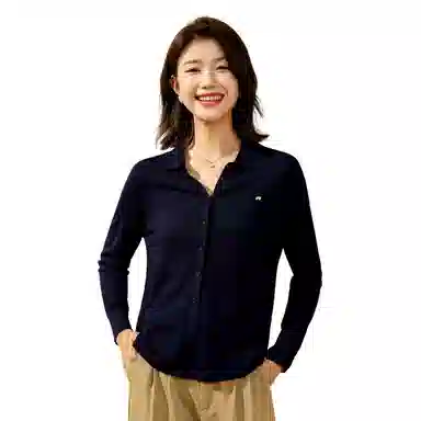 恒源祥 纯色羊毛针织休闲纽扣开衫外穿毛衣 女款