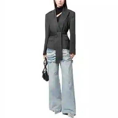 PINKO FW23 Belted Blazer Dark Grey