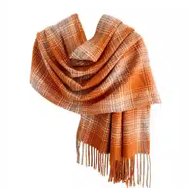 浪莎 韩版氛围感格子流苏秋冬季多巴胺色披肩保暖加厚学生围脖 礼盒装 聚酯纤维 绒线围巾 男女同款情侣款