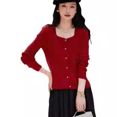 【dme】 纯色方领单排扣长袖针织衫 女款