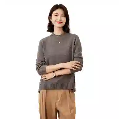 恒源祥 纯色半高领侧开叉套头长袖毛衣 女款