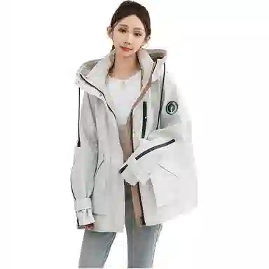 鸭鸭 纯色连帽中长款宽松夹克外套 女款