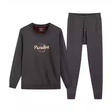 贴身领域 圆领可外穿加厚加绒印花冬季青年内衣保暖套装 男款