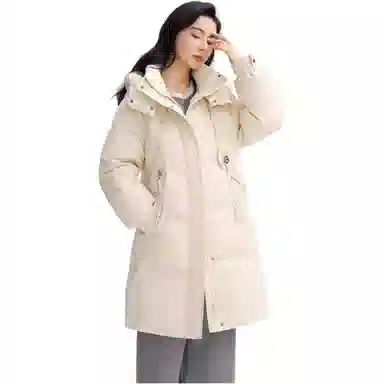 鸭鸭 纯色直筒拉链中长款长袖羽绒服 女款