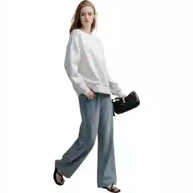 【dme】 纯色圆领套头休闲长袖卫衣 女款 本白