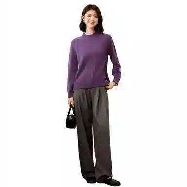 恒源祥 纯色半高领侧开叉套头长袖毛衣 女款