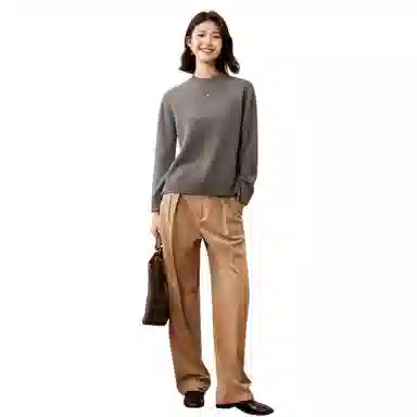 恒源祥 纯色半高领侧开叉套头长袖毛衣 女款