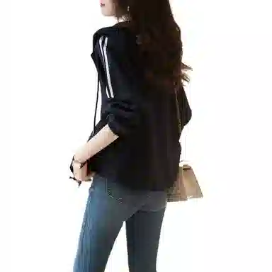 【dme】 连帽开衫上衣宽松长袖休闲可调节下摆卫衣外套 女款 藏青