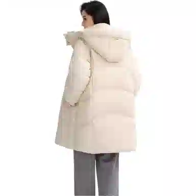 鸭鸭 纯色直筒拉链中长款长袖羽绒服 女款