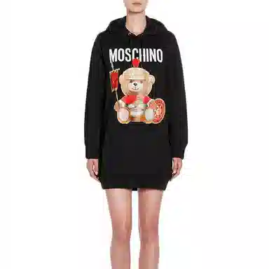 Moschino Roma Teddy Bear Hoodie Dress Black