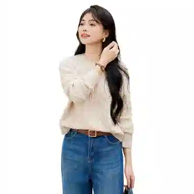 恒源祥 圆领绞花套头长袖纯色毛衣 女款