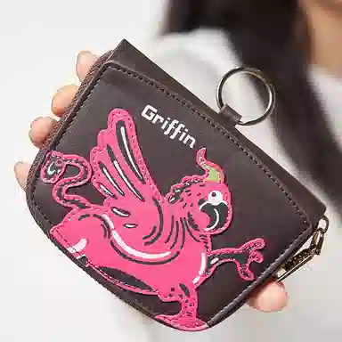 大英博物馆 神兽系列 狮鹫 高颜值 合成革 钥匙扣卡包挂件零钱包 常规 男女同款情侣款 棕色/粉色