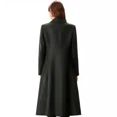 粉红玛琍 纯色中长款西装领长袖大衣 女款