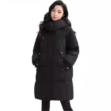 鸭鸭 纯色直筒拉链中长款长袖羽绒服 女款