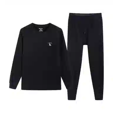 贴身领域 圆领可外穿加厚加绒印花冬季青年内衣保暖套装 男款