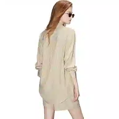 【dme】 云上月光系列 条纹宽松薄款纽扣长袖衬衫松紧中腰短裤休闲套装 女款 卡其色