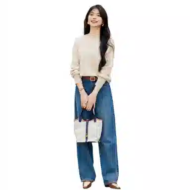 恒源祥 圆领绞花套头长袖纯色毛衣 女款