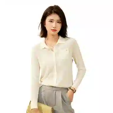 恒源祥 纯色羊毛针织休闲纽扣开衫外穿毛衣 女款