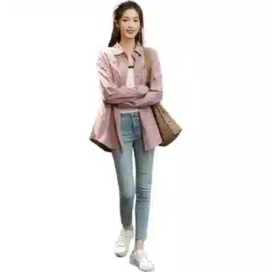 【dme】 休闲纯色翻领长袖衬衫 女款 灰粉