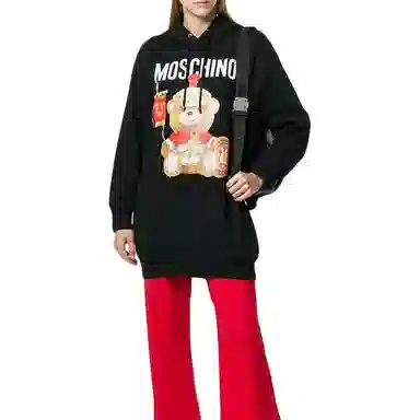 Moschino Roma Teddy Bear Hoodie Dress Black