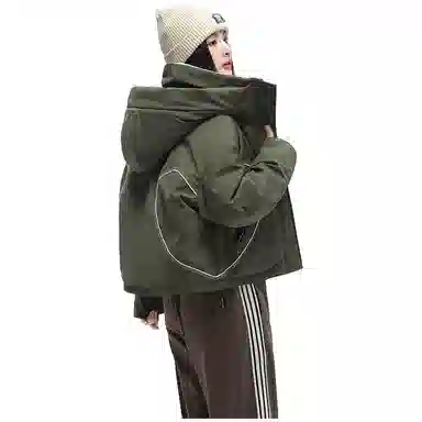 鸭鸭 通勤休闲设计感百搭短款显高小个子派克服连帽羽绒服 女款