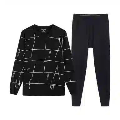 贴身领域 圆领可外穿加厚加绒印花冬季青年内衣保暖套装 男款