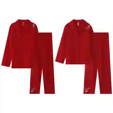兰缪 长袖结婚新婚喜庆本命年长裤睡衣套装 女款 红色