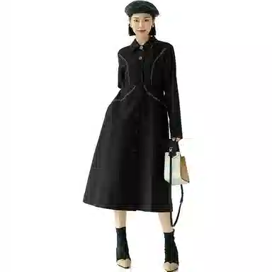 美洋 收腰长袖连衣裙 女款 黑色