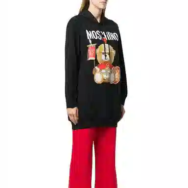 Moschino Roma Teddy Bear Hoodie Dress Black