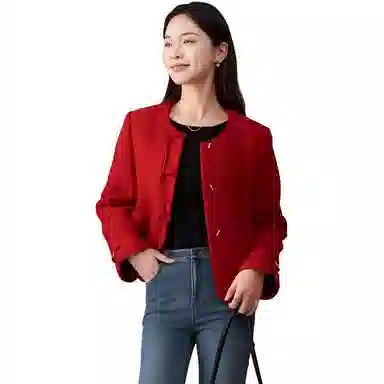 娅丽达 通勤圆领纯色小香风夹克外套 女款