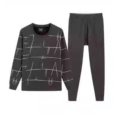 贴身领域 圆领可外穿加厚加绒印花冬季青年内衣保暖套装 男款