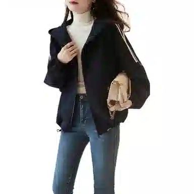 【dme】 连帽开衫上衣宽松长袖休闲可调节下摆卫衣外套 女款 藏青