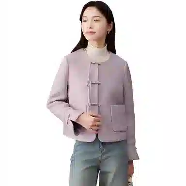 娅丽达 通勤圆领纯色小香风夹克外套 女款