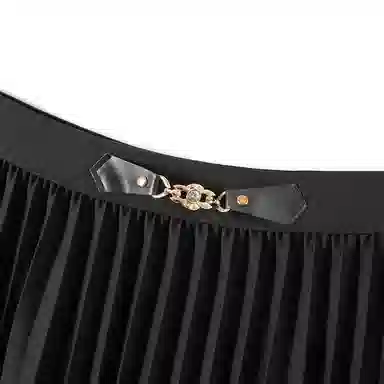 她池 纯色百褶半身休闲长裙 女款 黑色