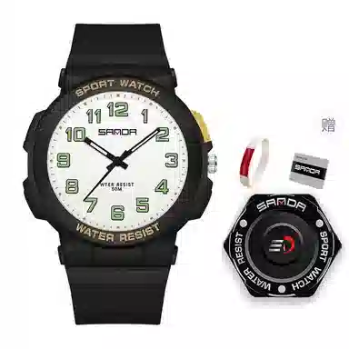 三达石英机芯户外简约男女学生同款夜光防水手表国表男女同款白色表盘