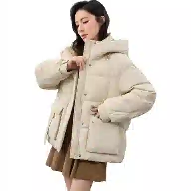 鸭鸭 连帽纯色短款加厚拉链羽绒服 女款