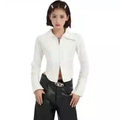 柏黛妃 纯色双拉链尖领长袖衬衫 女款 白色